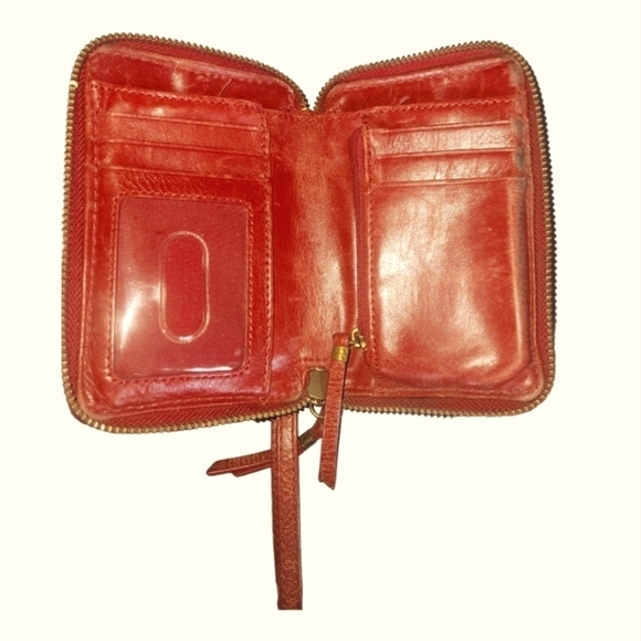 Elliott Lucca Red Leather Woven Zip Around Wristlet Wallet - Picture 4 of 8